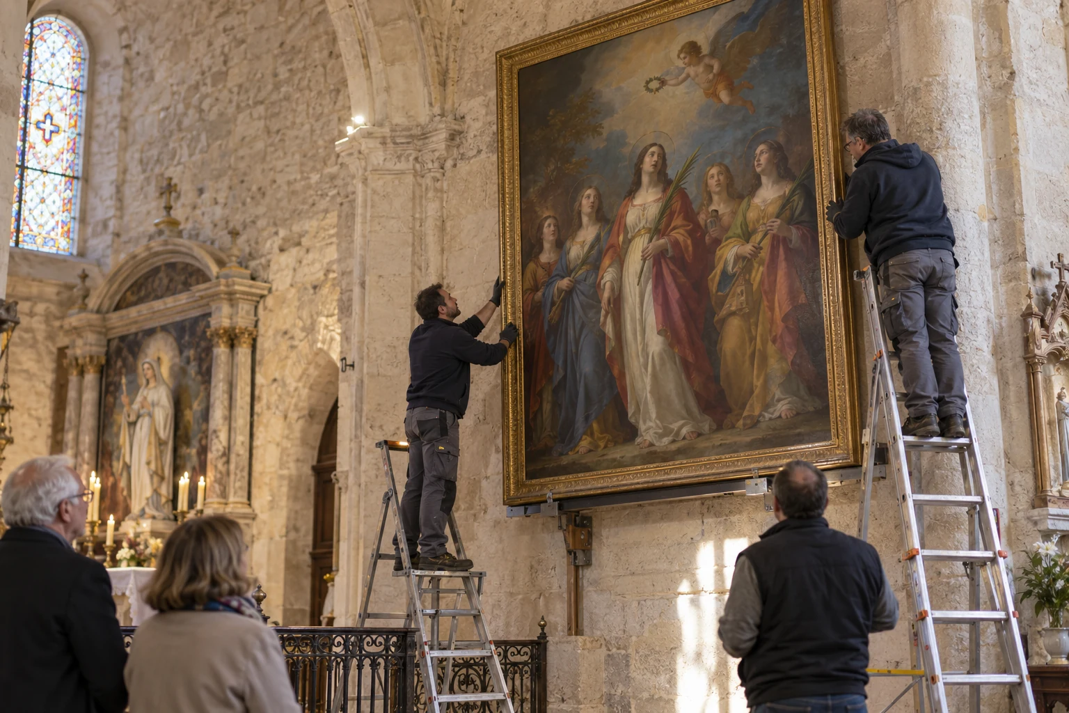 Bollène : le tableau restauré des Bienheureuses martyres installé dans l’église Saint-Martin
