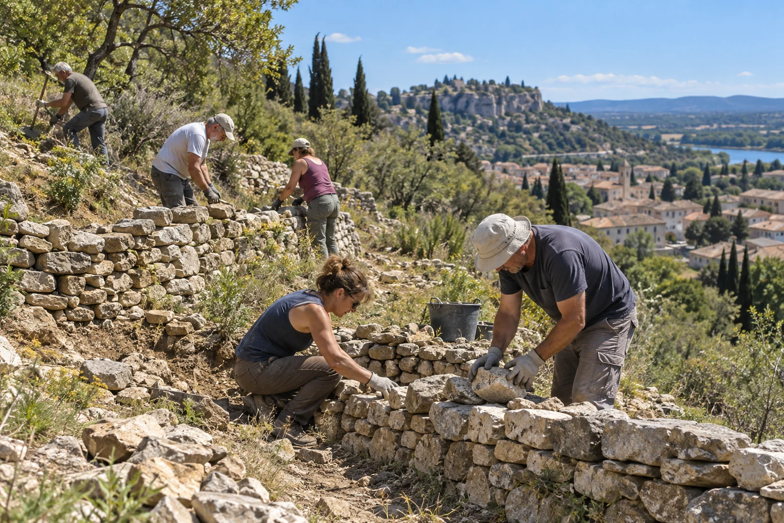 Bollène : au Barry Aeria, les bénévoles poursuivent la restauration des restanques